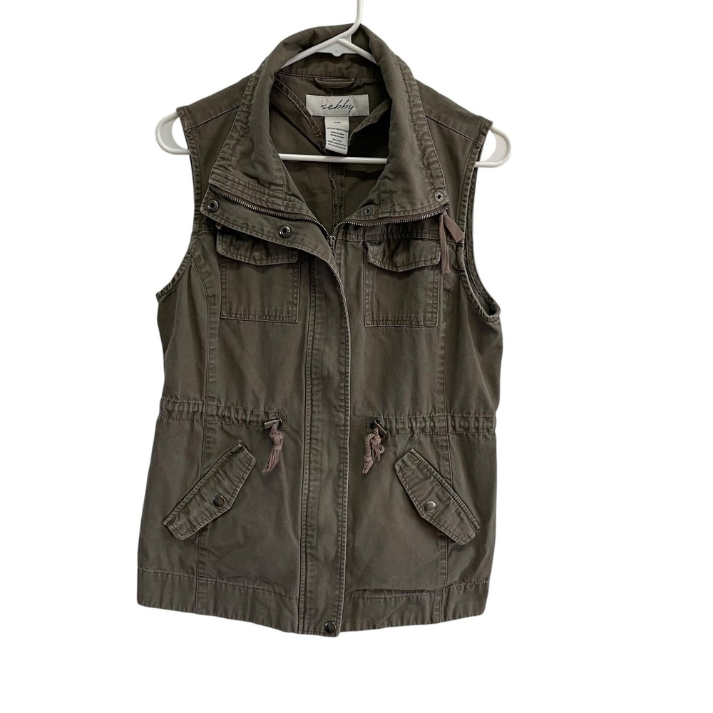 Sebby Collection Utility Vest‎ Olive Green Military Anorak Drawstring M
